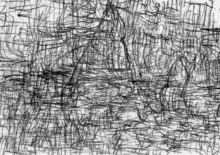 Sirius 3 by Priit Ruttas - looping black pen scribble with a tall peaked form rising out of it