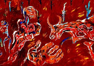 Blood Mutation by Will Black - orange and white outlined creatures on a deep red ground