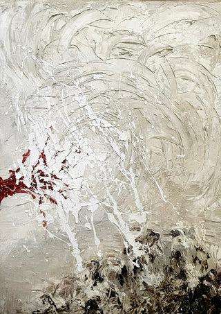 Pain by Tonia - a heavy white and beige impasto surface with dark red and black breaking through