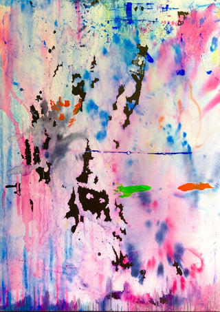 Seventy Nine by Maria Umrikhina - translucent pink and blue washes broken by black marks