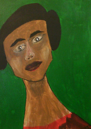 Sinthea by Ian Frederick Harris - a woman with a black bob against a flat green ground