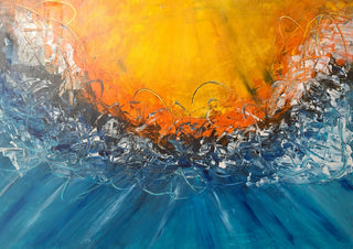 Breaking Light by Miguel Lemos - a yellow sun breaking through white crest over deep blue