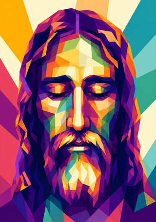 Jesus Face by nyai - the face of Jesus built from flat purple and gold facets