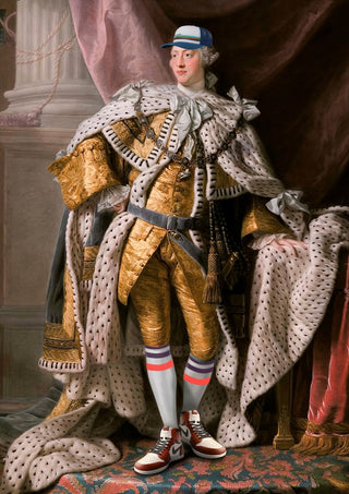 Cool King by Dikhotomy - a king in gold state dress wearing a cap and red sneakers