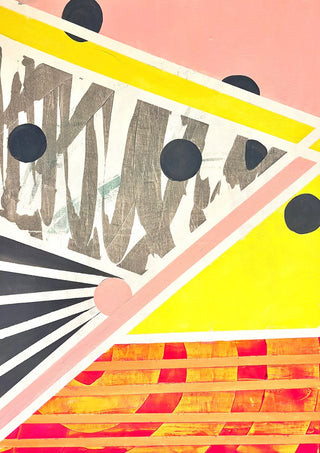 A favourite crossing by Vanyay - yellow, black and orange hard-edged shapes crossing a pink ground