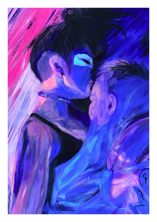 Embrace by Vanyay - two faces leaning together in electric blue and violet