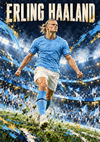 Erling Haaland by Danii Steinfeldt - Erling Haaland running in a sky blue shirt through a stadium
