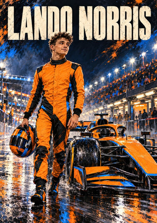 Lando Norris by Danii Steinfeldt - Lando Norris on a wet pit lane in orange beside his car