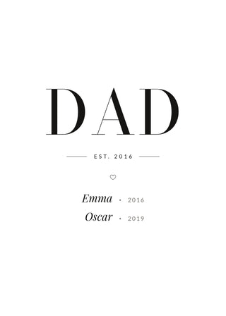 Dad Est. personalised poster with children's names – White