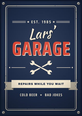 Dad's Garage personalised vintage sign poster – Navy & Red