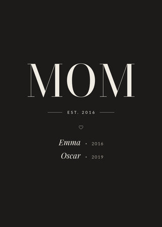 Mom Est. personalised poster with children's names – Black