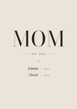 Mom Est. personalised poster with children's names – Sand