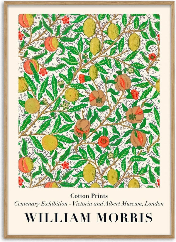 Art print of William Morris's "Lemons" design with colorful lemons, leaves, and flowers on a white background.