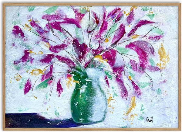 Magenta Bouquet by Marina Agre - magenta and violet flowers in a green vase