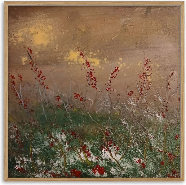 Winter Berries by luco art - red berries on thin stems against a brown sky