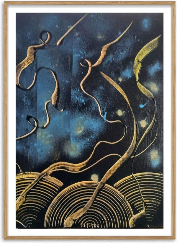 Gold Ribbons at Night by luco art - gold ribbons curling over a deep blue-black ground