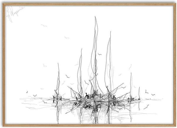 Masts at the Quay by Justyna Kopania - a fine black line drawing of ships' masts on white paper