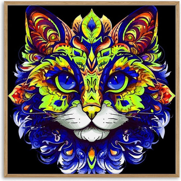The Ornamental Cat by BunteBeute - a cat's face built from blue and green ornament on black