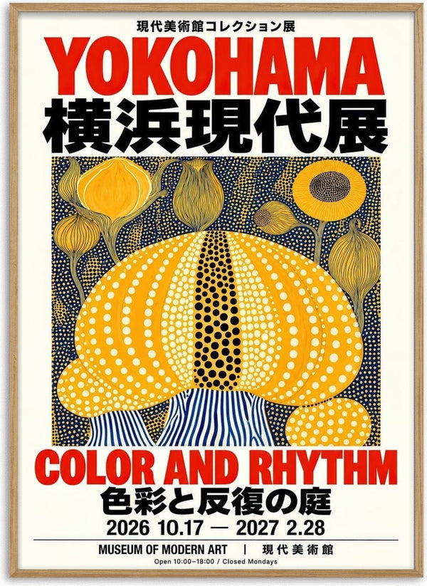 Color and Rhythm Poster by Yokohama - a dotted yellow pumpkin panel under bold red and black lettering