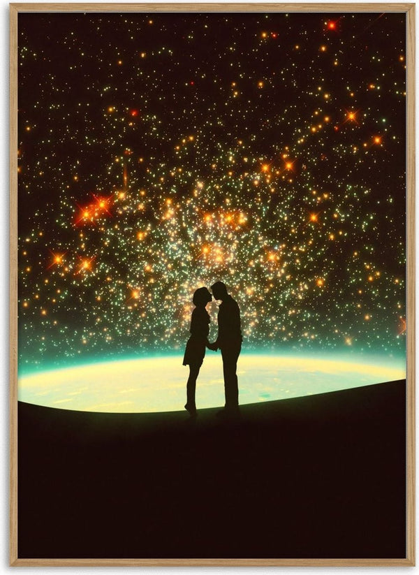 A Cosmic Kiss by Taudalpoi, two silhouetted lovers before a glowing amber star cluster