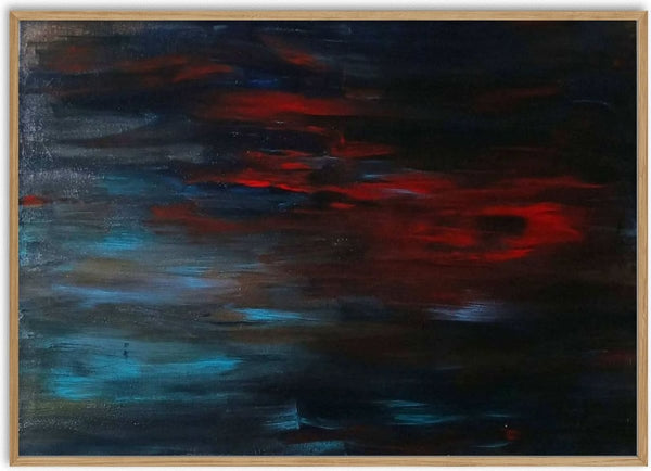 A man's frustration by PeKo - a wide band of deep red glowing through dark teal and navy