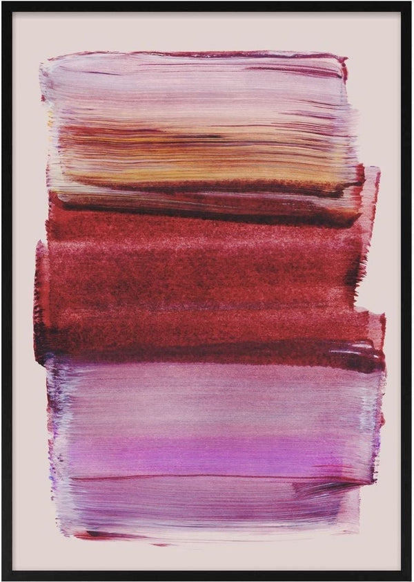 Abstract Brush Strokes 139 by Mareike Böhmer - mauve, brick red and magenta brush bands on dusty pink