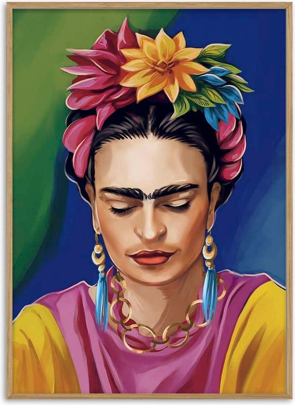 Digital portrait of a woman with colorful flowers in her hair, gold earrings, and vibrant clothing for Kate Aitana.