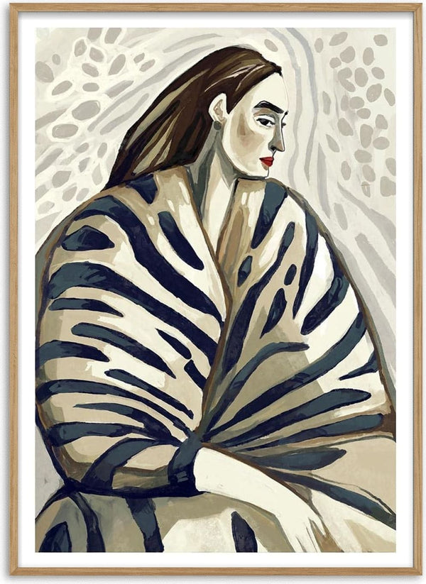 Abstract portrait of a woman with long hair in a striped shawl, featured on the Altered Angel - David Wolf page.