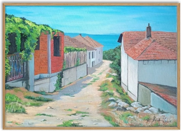 Balcik by Cristina Iacob - a cream house with a red roof and hanging washing above worn stone steps