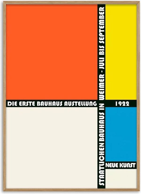 Bauhaus Ausstellung 1922 poster with bold geometric shapes and primary colors, featuring German text.