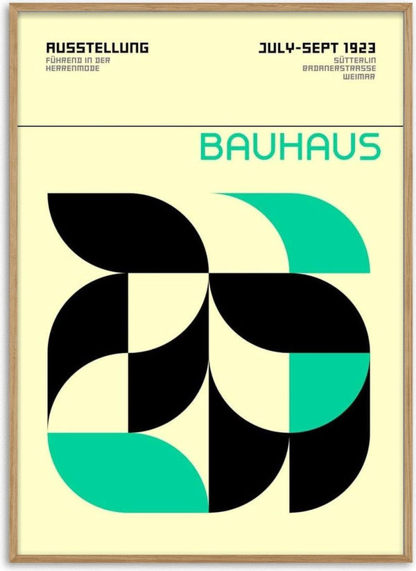 Bauhaus Green Weimar Ausstellung Plakat, abstract geometric shapes with Bauhaus text and 1923 exhibition details.