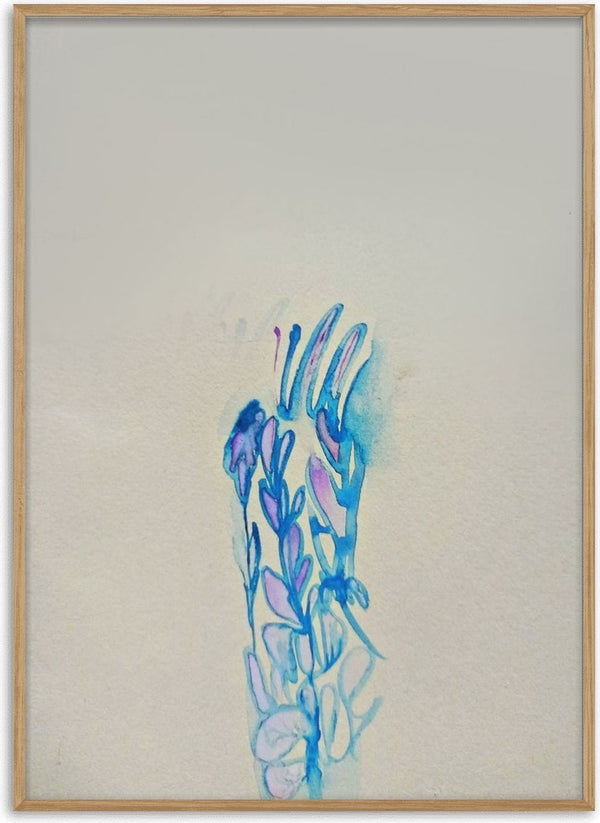 Blue ChrysAlice by Alice Ruja - single watercolour sprig in blue and violet on a pale grey background