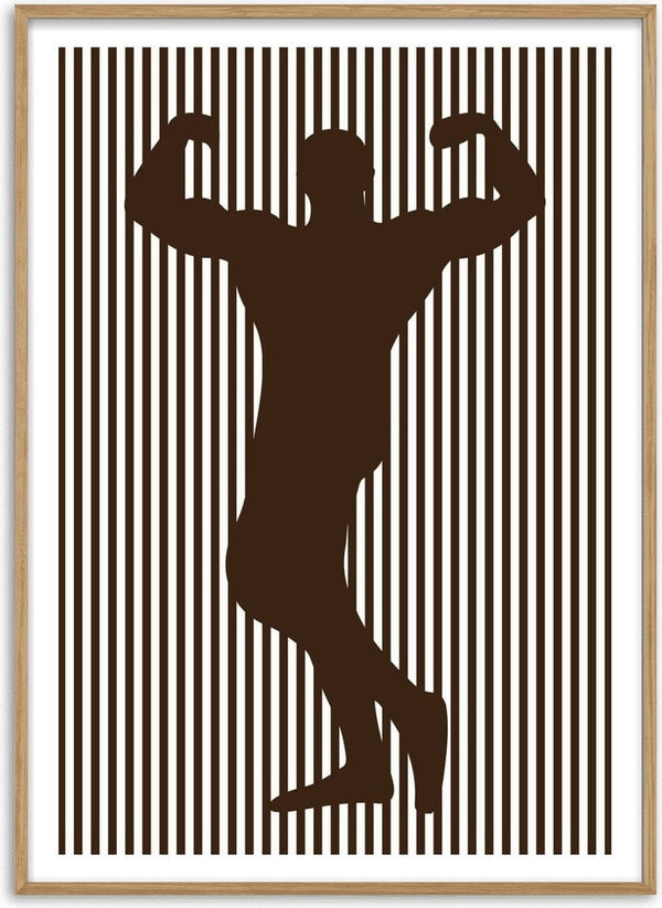 bodybuilder silhouette by nyai - a flexing figure cut flat against brown and white stripes
