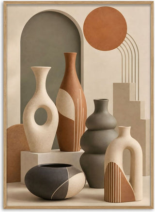 Bohemian Ceramic Vases – Terracotta & Geometric Harmony - TimlessArtworks