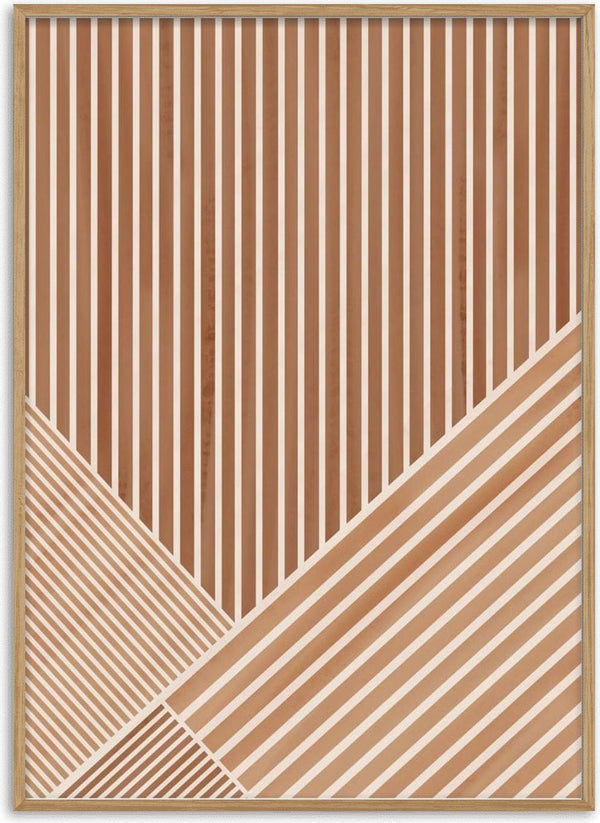 Abstract art poster with brown and white lines in geometric patterns, perfect for living room decor.