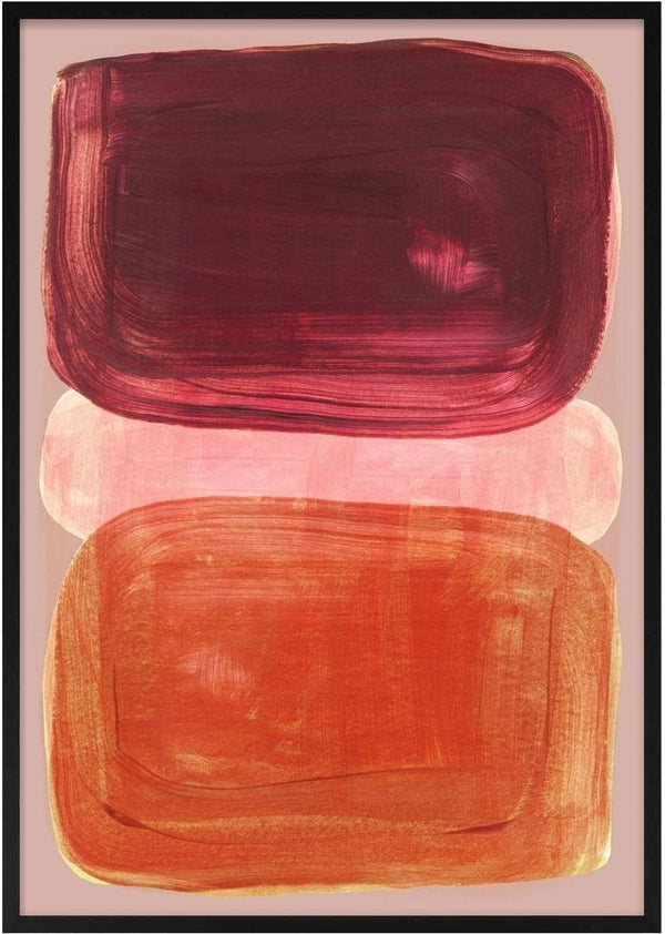 Color Shapes 1 by Mareike Böhmer - burgundy, pale pink and burnt orange shapes stacked on dusty pink