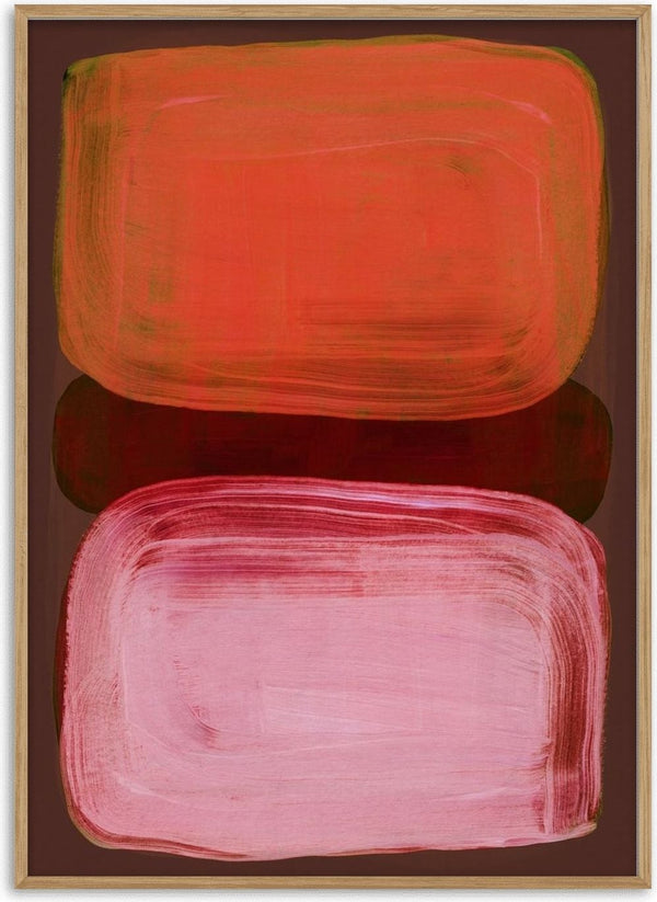 Color Shapes 1X by Mareike Böhmer - a coral orange and a pale pink rounded rectangle on dark maroon