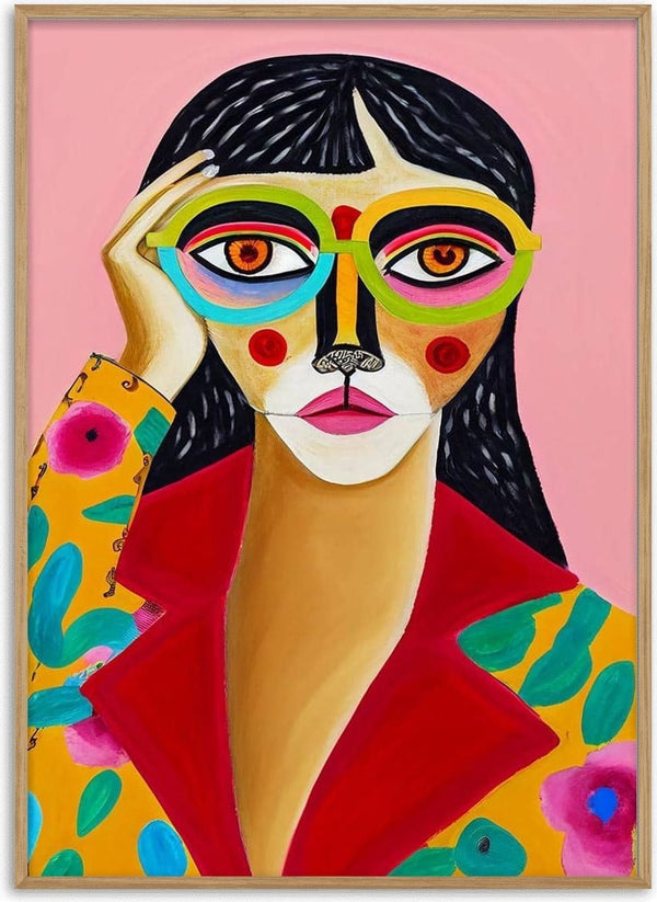 Abstract portrait of a woman with glasses, colorful patterns, and bold shapes from Colorful Thoughts by David Wolf.