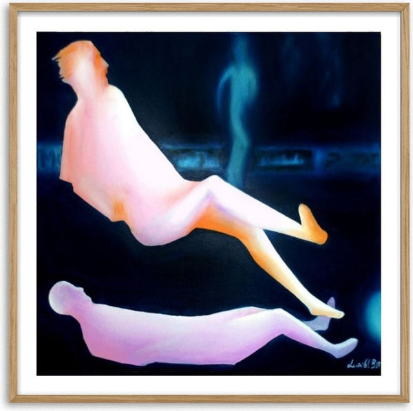 Contact #1 by Luis Valquaresma - two pale figures floating on a near-black blue ground