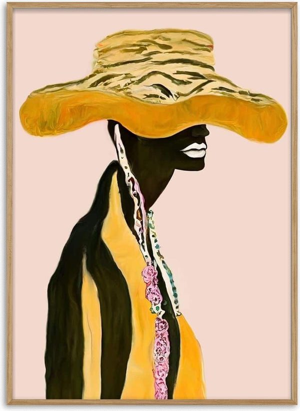 Abstract portrait of a person in a wide-brimmed hat with yellow and pink accents, from Crazy And Tomorrow - David Wolf.