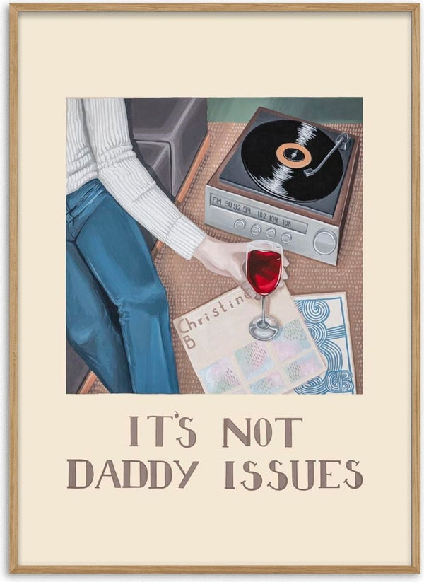 Cover art for "Daddy Issues" by Christine Buchholtz, featuring a record player and wine glass.