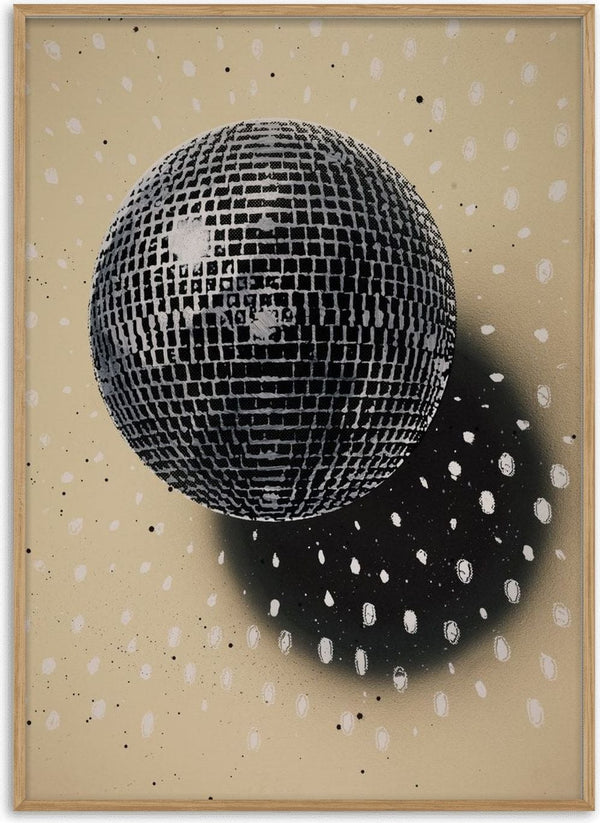Disco Star by Carl Smith ART - a silver mirror ball with a sprayed black shadow and white light