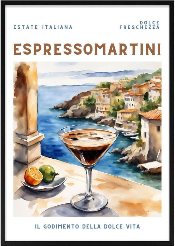 Dolce Freschezza - Espresso Martini by Ohkimiko - an espresso martini above an Italian coastline