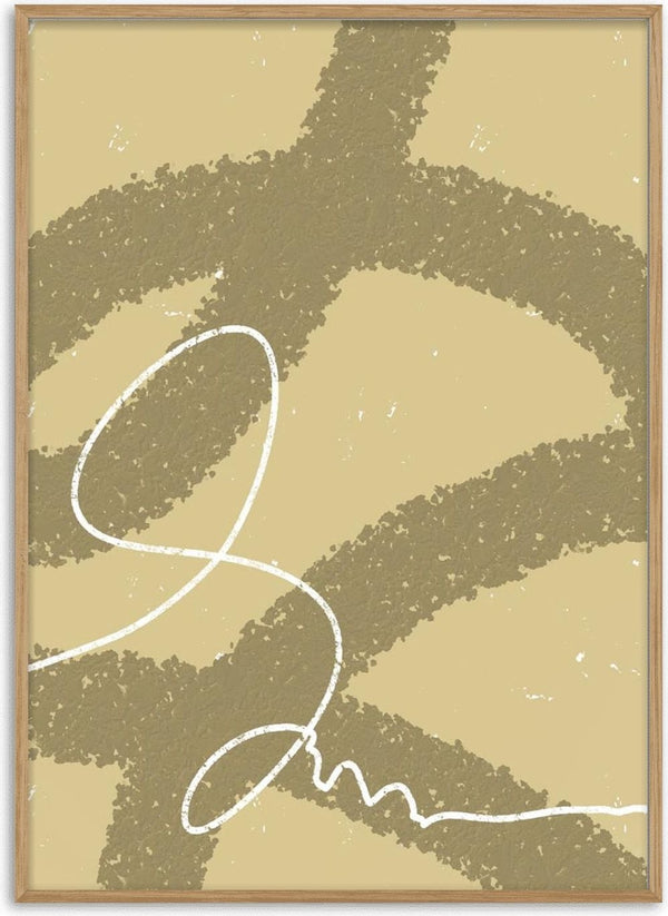 Abstract beige and brown design for Drift Loop II - Yuli, featuring bold lines and a white squiggle.