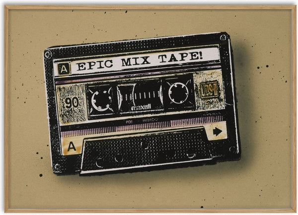 Epic Mix Tape by Carl Smith ART - a worn Maxell cassette tape lettered with its title