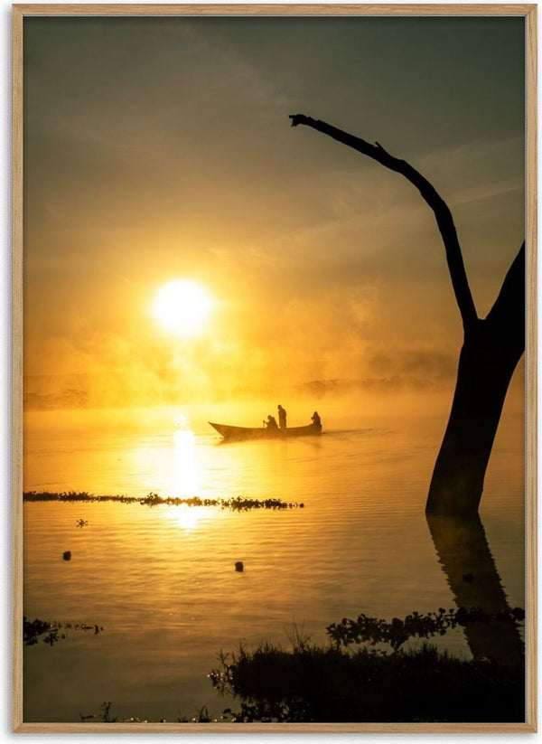 Fishermen Of Naivasha by Gloria Mwivanda - fishermen silhouetted in a canoe at sunrise