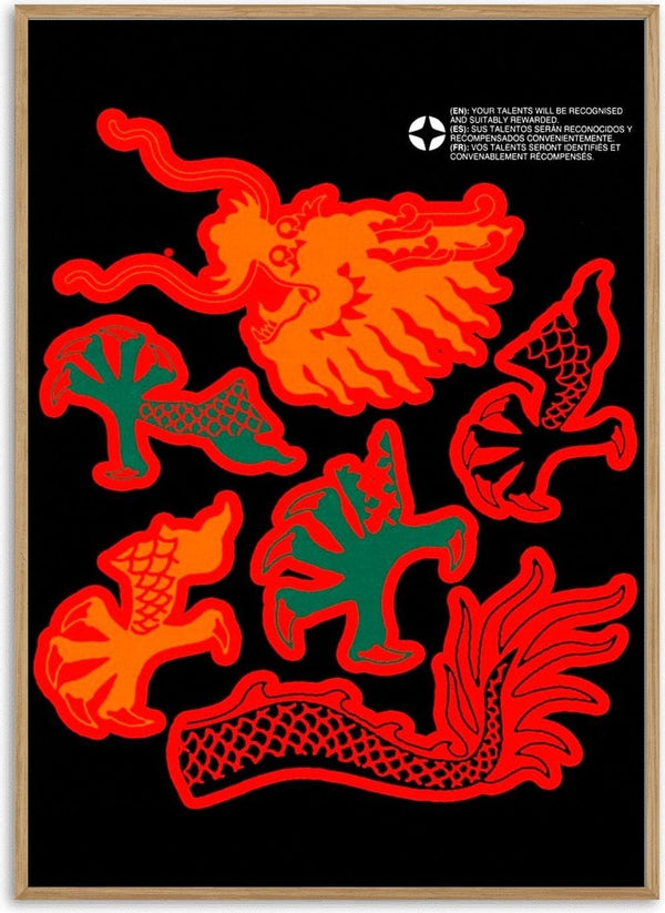 Fortune Cookie by Francisco Gualter - red dragon poster on black