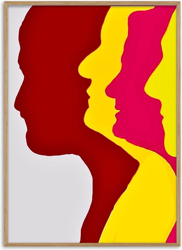 Genesis by Tonia - four overlapping flat profiles in red, yellow and magenta