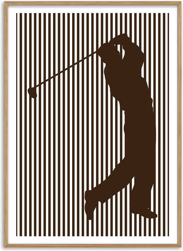 golf sport silhouette by nyai - a golfer at the end of a swing against brown and white stripes