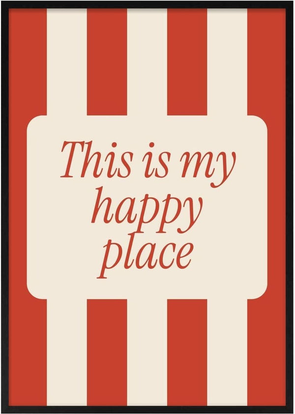 Happy Place Stripes by ARTSY FARTSY, red and cream striped typography poster